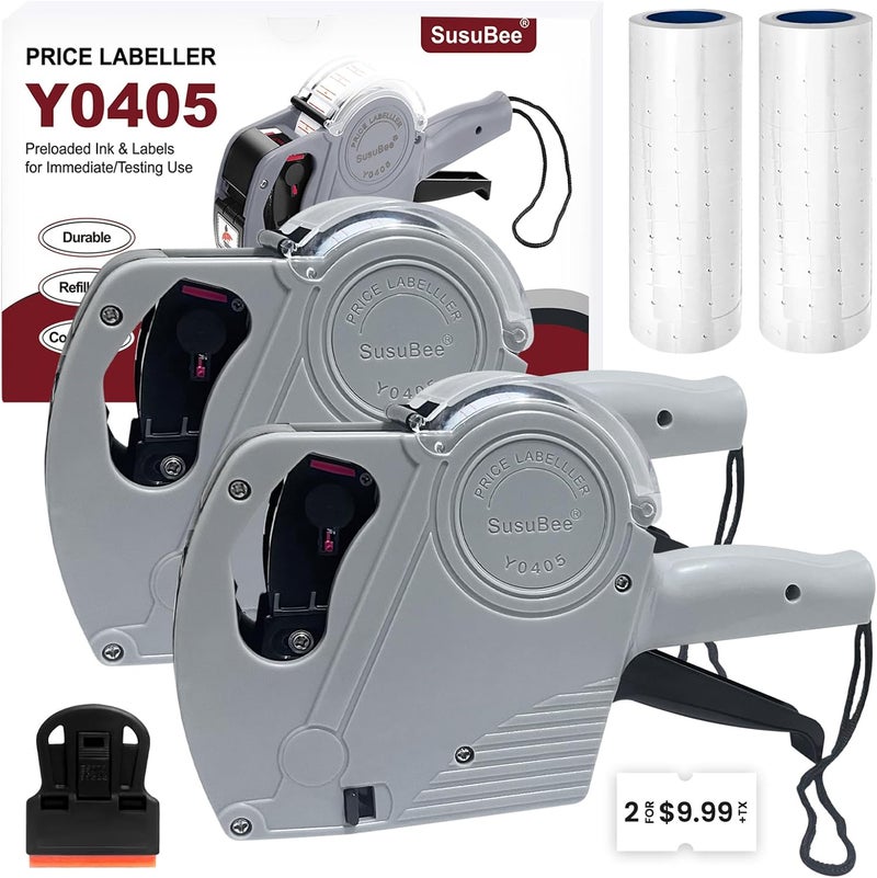 SusuBee 2 Pack Price Gun - 1 Line Label Pricing Gun with 10,000pcs White Labels Handheld Date Code Prices Labels Maker with Pre-Loaded Inks & Label Remover for Retails, Yard Sales, Groceries, Supermarket - Image 1